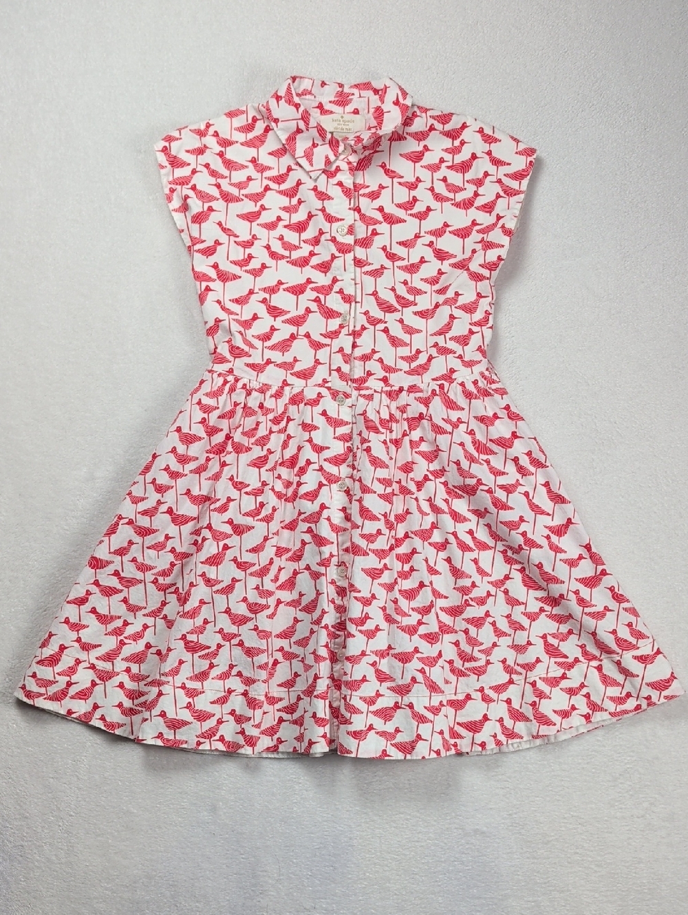 Kate Spade Girls Dress Size 7 (122) Red Bird Print Button Down Cotton